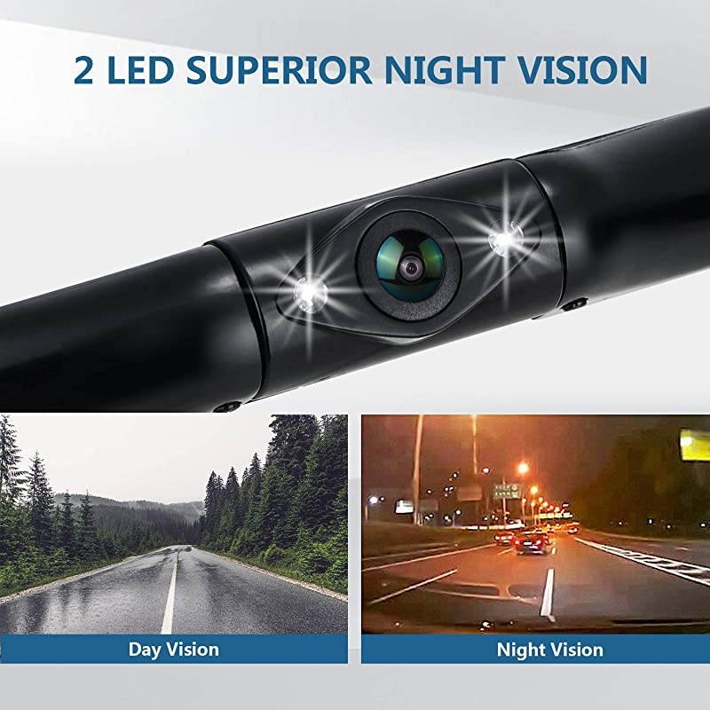 VC1 Car License Plate Backup Camera Rear View Camera Car Reversing Camera Wide Viewing Angle Night Vision RCA Adapter Wired Rear View Camera for Car Sedan SUV Pickup Truck Minivan