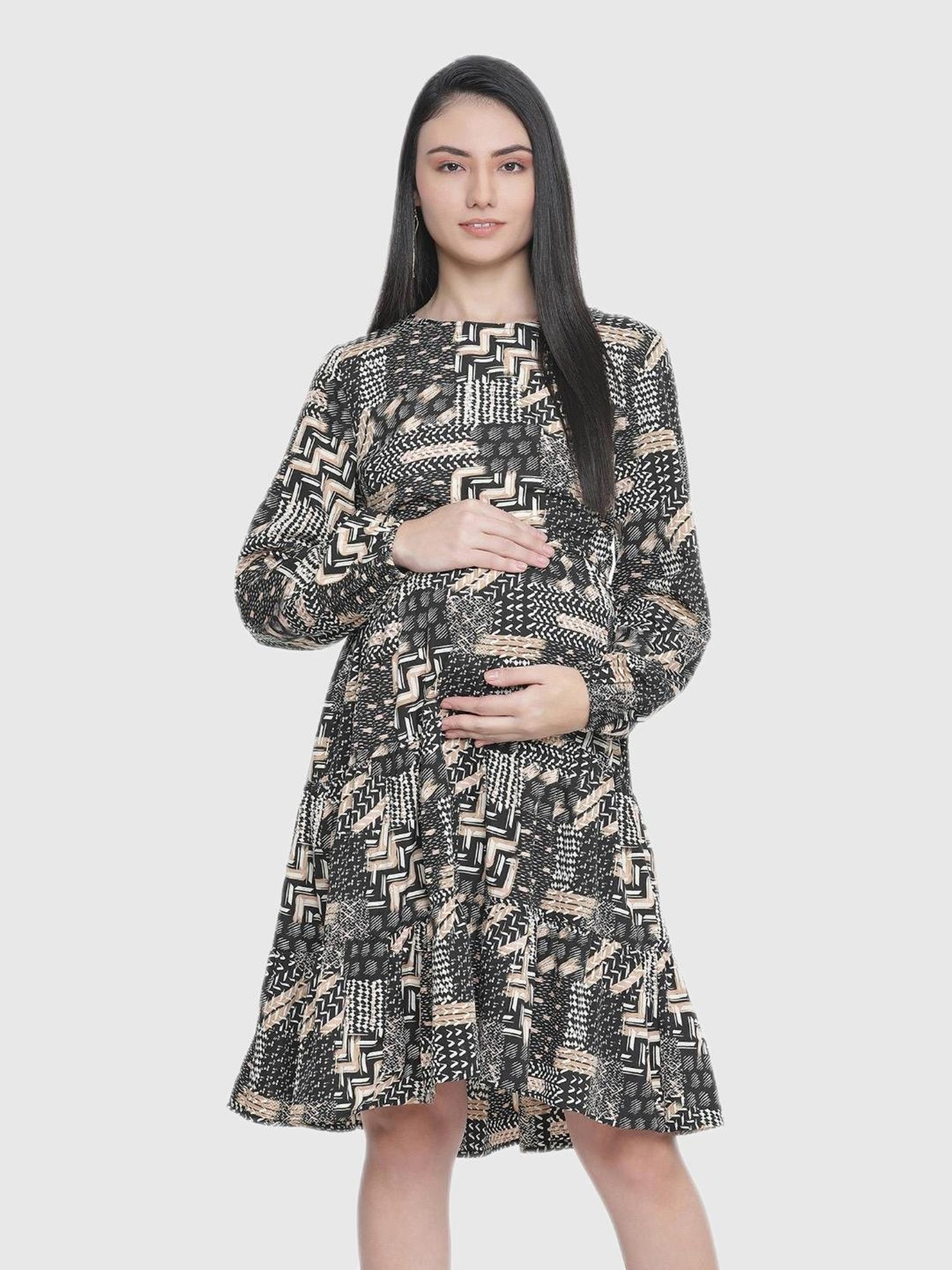 Oxolloxo Black Printed Maternity Dress