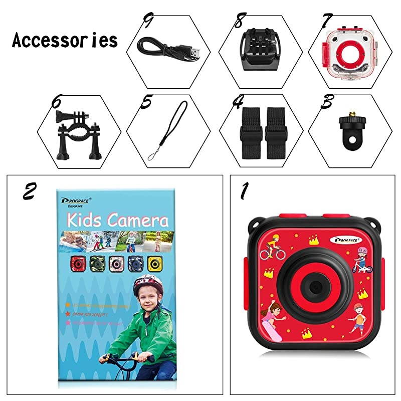 Children Kids Camera Waterproof Digital Video HD Action Camera 1080P Sports Camera Camcorder DV for Boys Birthday Learn Camera Toy 1.77'' LCD Screen(Red)