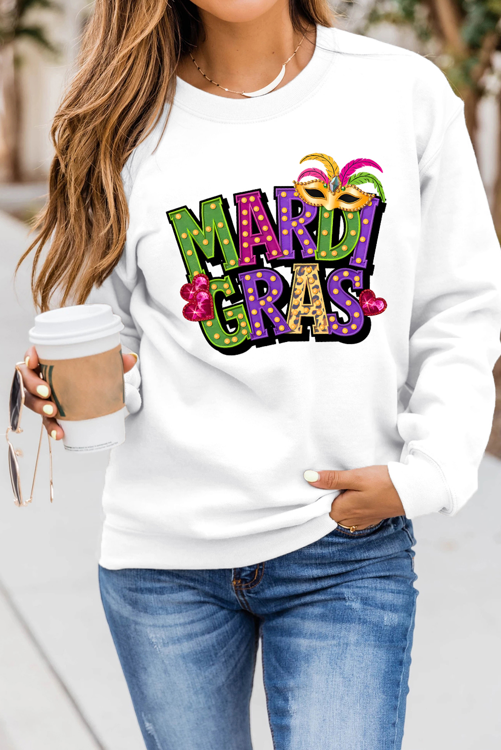 Gray Xmas Candy Cane Sequins Graphic Corded Sweatshirt