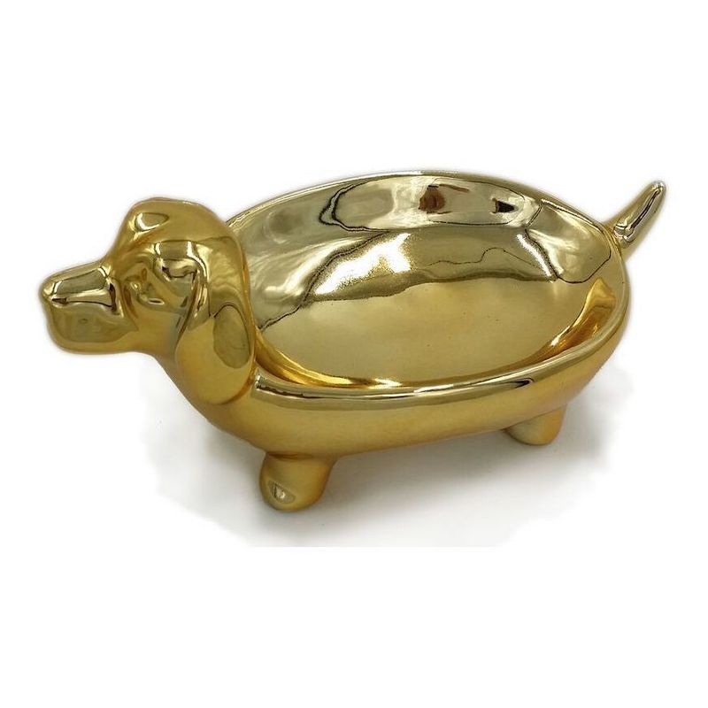 Dog-Shaped Ceramic Dish Gold Finish 4.75" - Drew DeRose