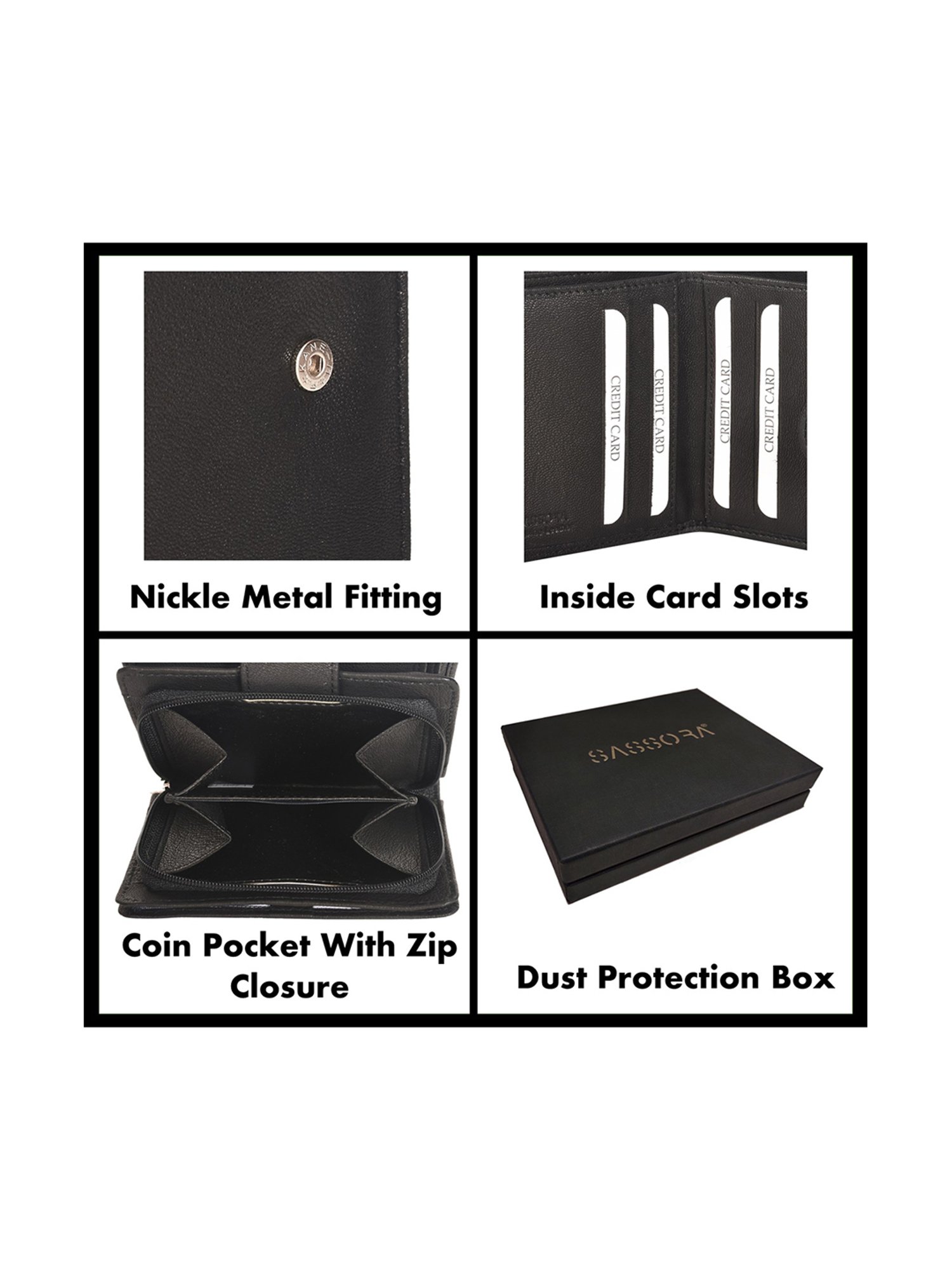 SASSORA Black Solid Rfid Bi-Fold Wallet for Women