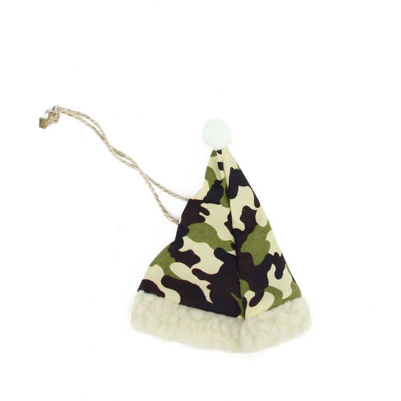 Ganz 4.25" Camouflage Patterned Hunting Santa Hat with Faux Fur Brim Christmas Ornament - Green/Black