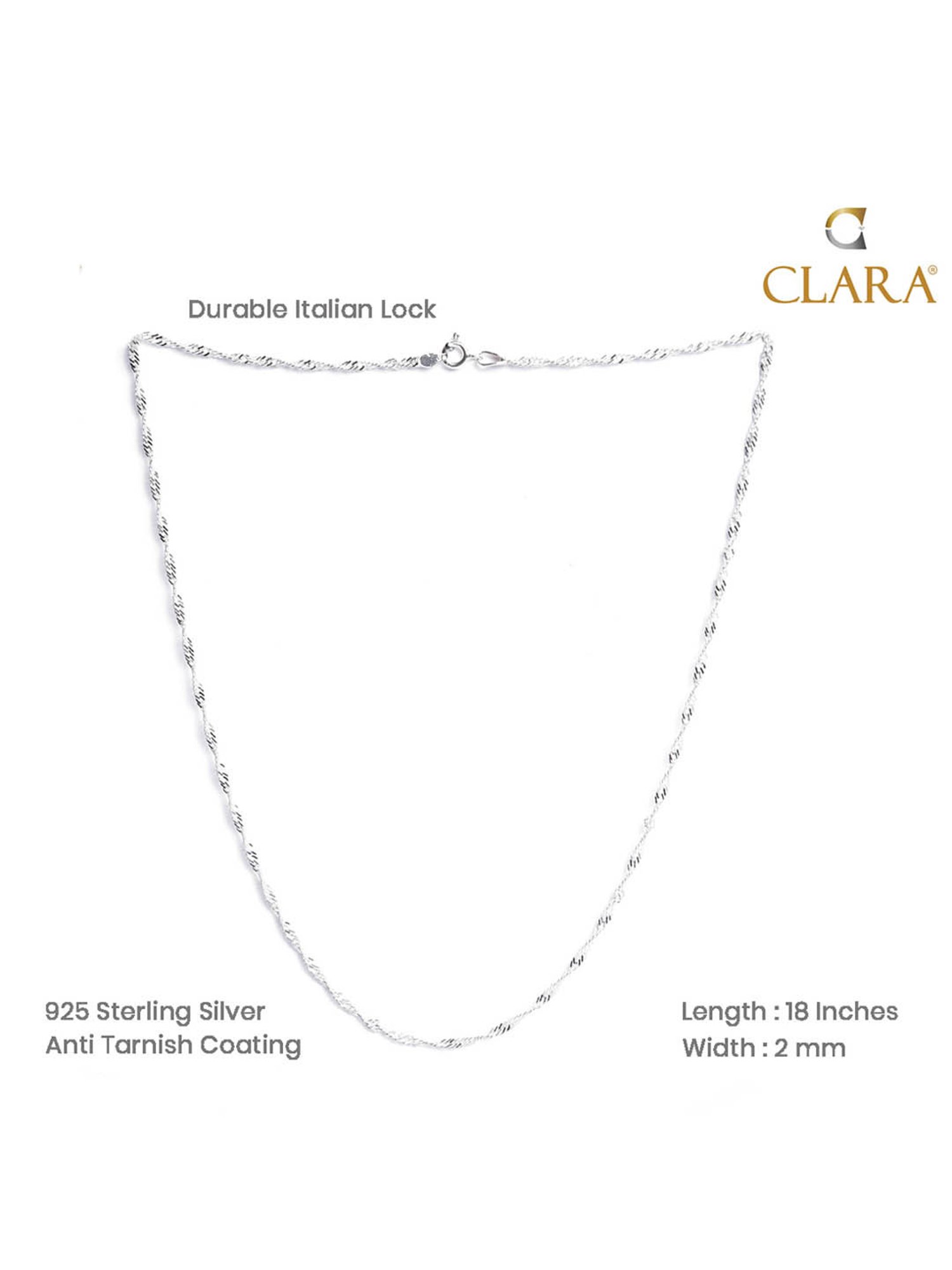 Clara 925 Sterling Silver Twisted Chain Necklace in 18-inches for Women & Girls
