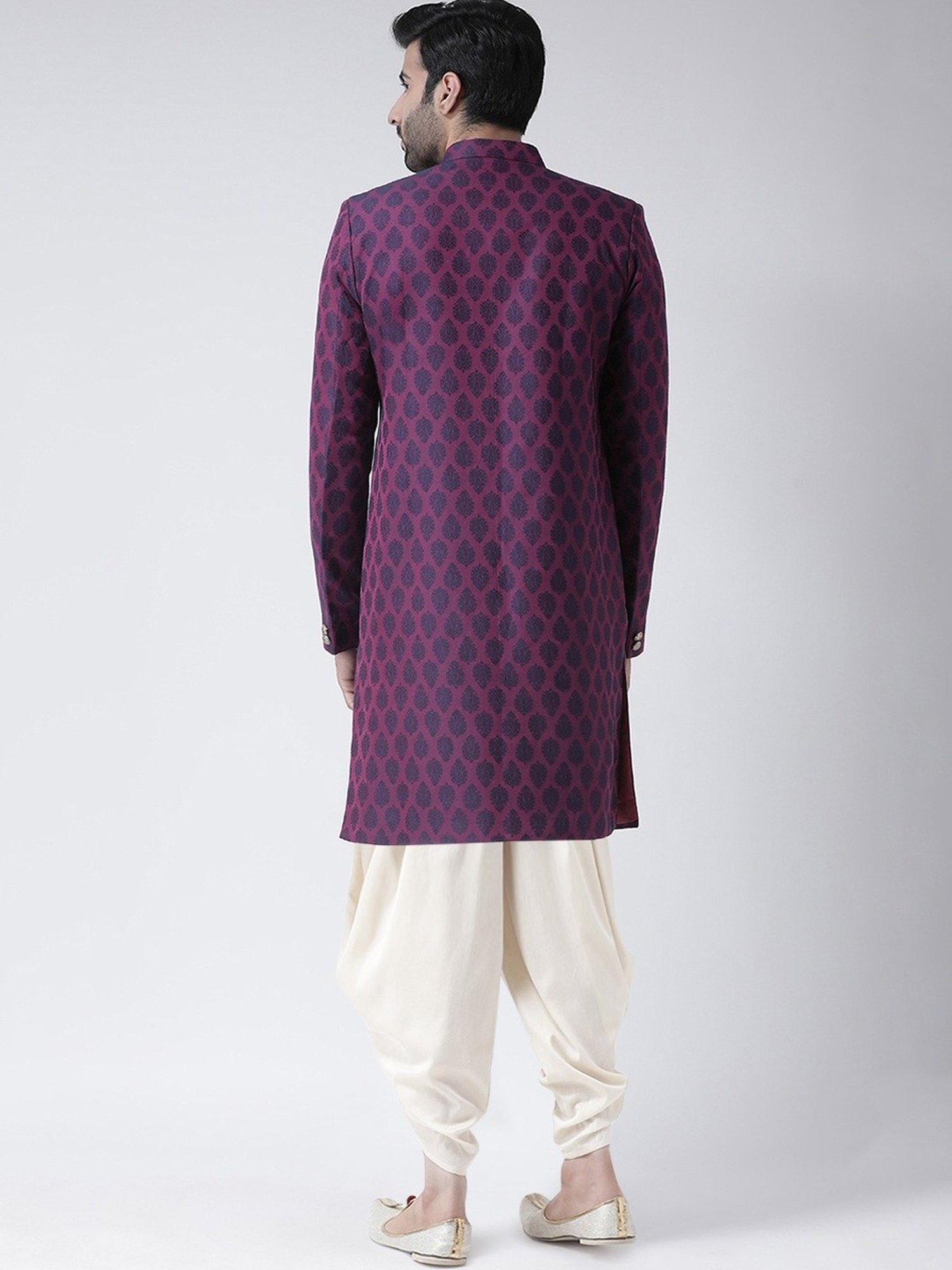 Hangup Plus Beige & Black Regular Fit Printed Sherwani Set