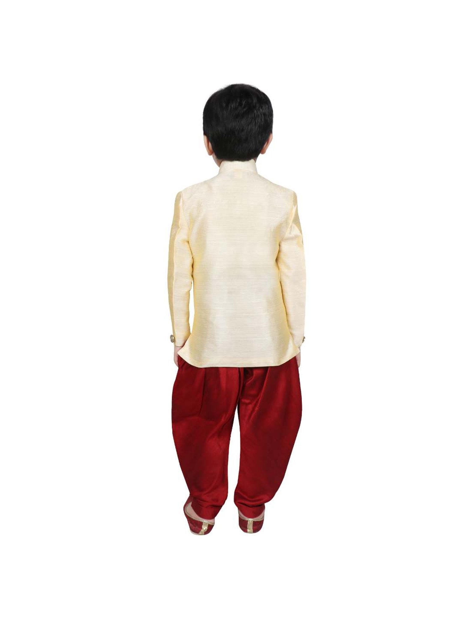 SG Yuvraj Kids Beige & Red Solid Sherwani with Pyjama
