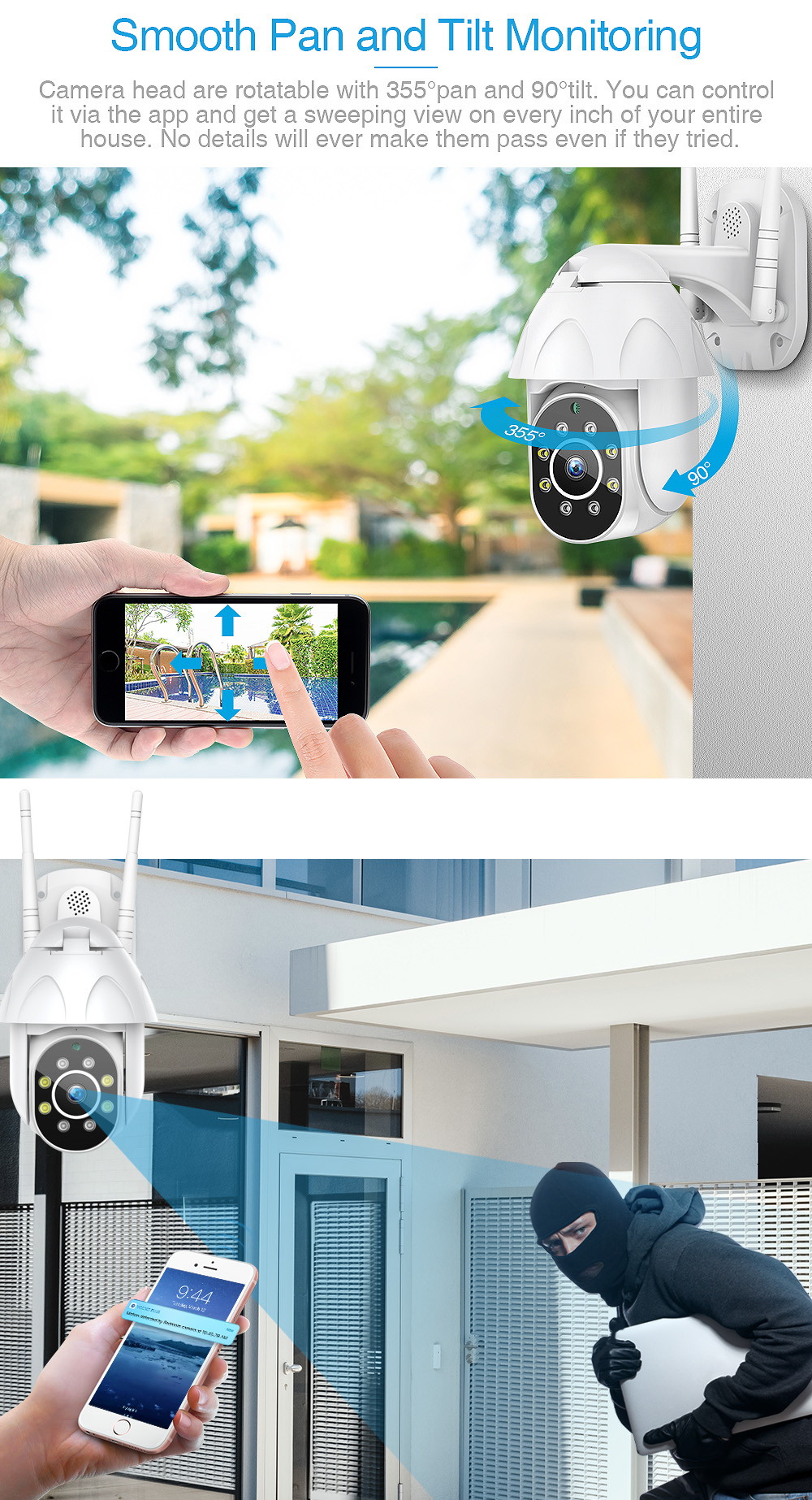 KuWFi Outdoor WiFi IP Security Camera 1080P Speed Home Surveillance Cameras Waterproof Support Wireless WiFi Auto Tracking&APP Remote Monitoring