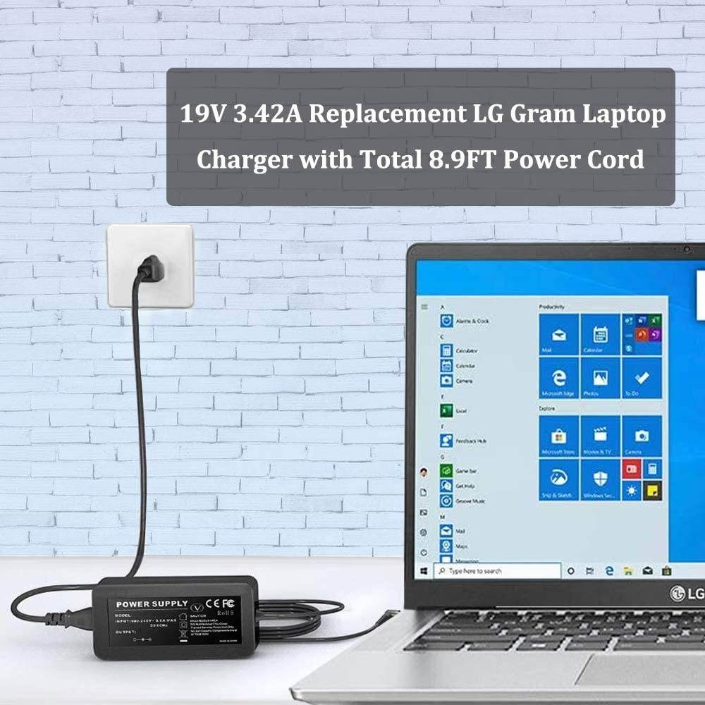 19V AC Charger for LG Gram 13.3 14 15 17 Series 13Z980 14Z980 15Z980 13Z950 13Z970 13Z940 13Z975 14Z950 14Z970 15Z960 15Z970 15Z975 17Z990 LG Gram Laptop Power Supply Cord