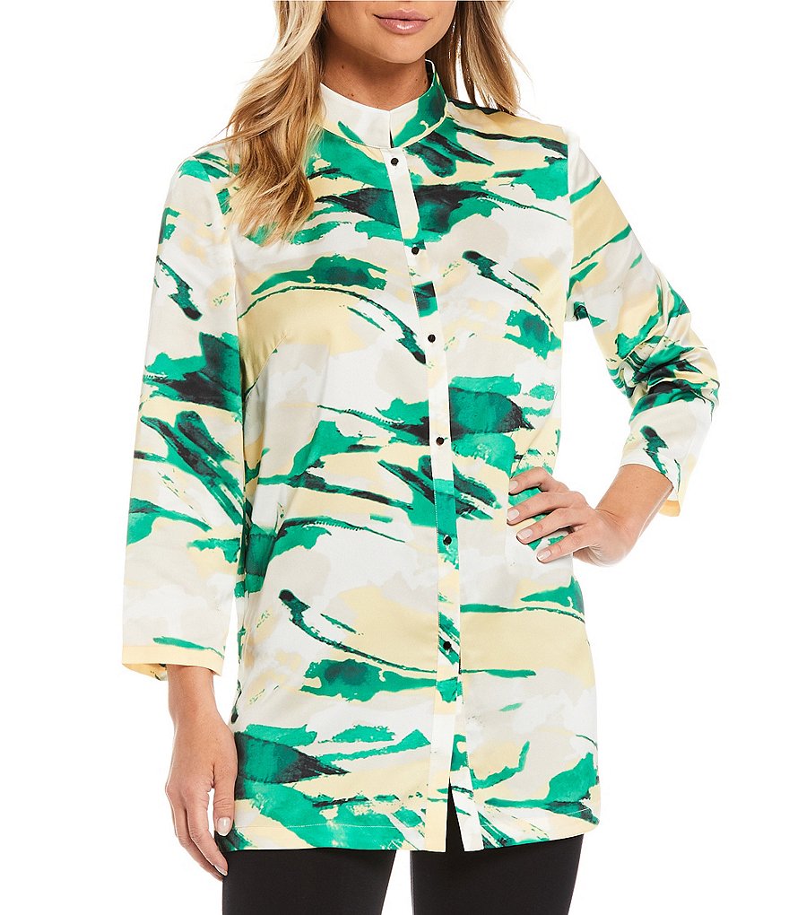 Misook Multi Abstract Bracelet Sleeve Button Front Jacket