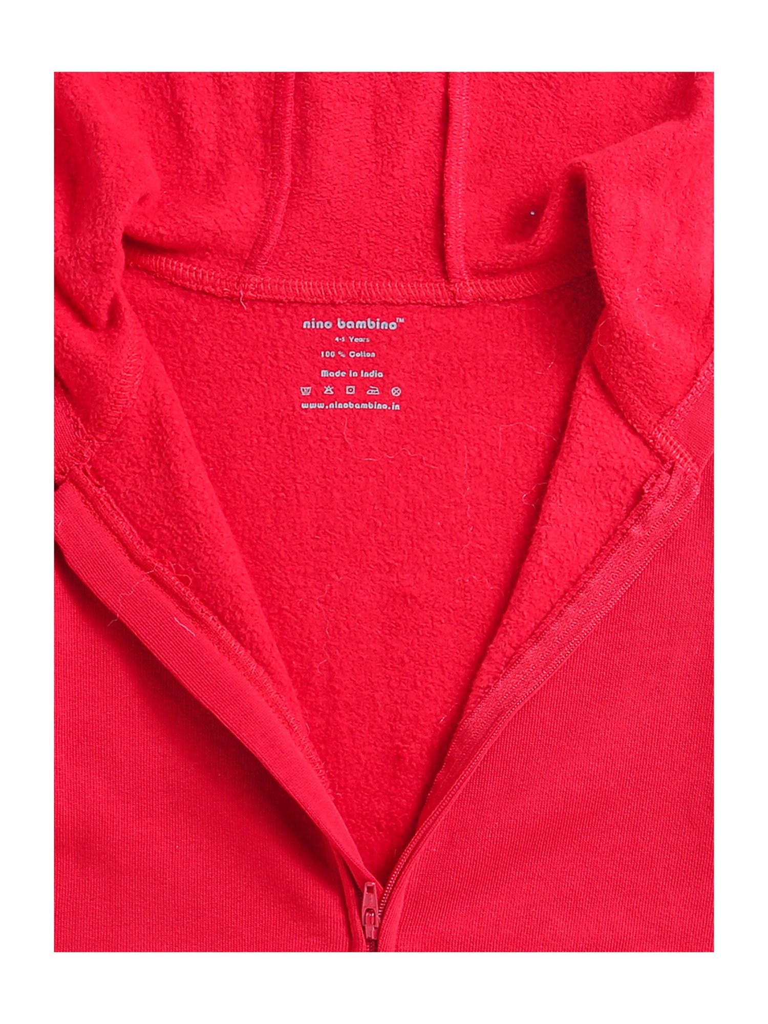Nino Bambino Kids Red Solid Full Sleeves Hoodie