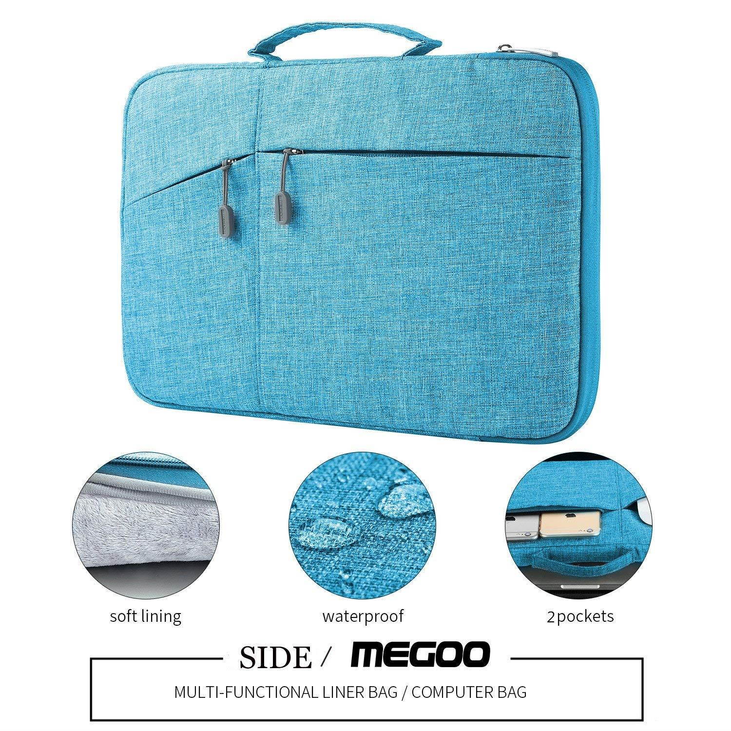 Megoo 13 Inch Sleeve Case for Microsoft Surface Laptop/Book 2 13.5"/iPad pro 12.9"/13.3" MacBook Air/MacBook Pro,13" Chromebook Tablet Laptop Slim Water Resistant Carrying Case with Handle (Blue)