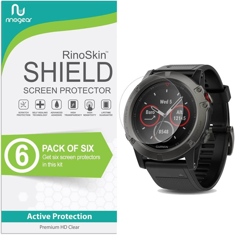 (6-Pack) RinoGear Screen Protector for Garmin Fenix 5X Case Friendly Garmin Fenix 5X Screen Protector Accessory Full Coverage Clear Film