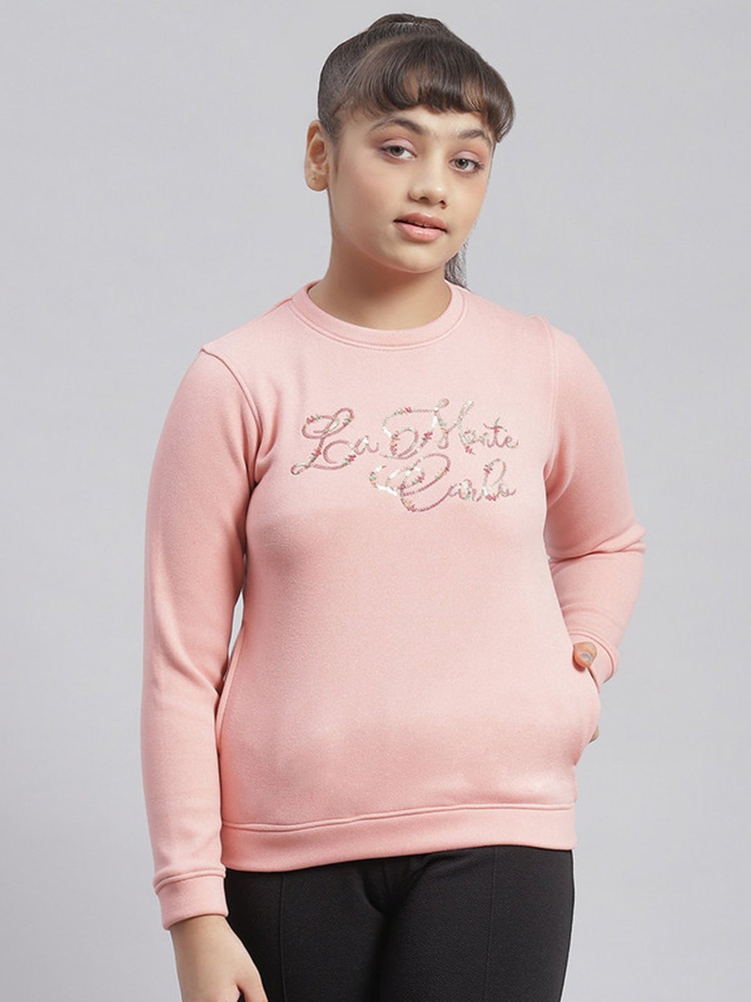 Monte Carlo Kids Pink Embellished Full Sleeves Sweatshirt