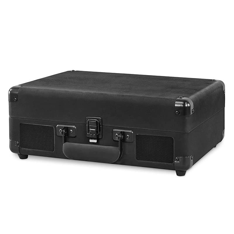 Vintage 3-Speed Bluetooth Portable Suitcase Record Player with Built-in Speakers | Upgraded Turntable Audio Sound| Includes Extra Stylus | Black Velvet (VSC-550BT-BKV)