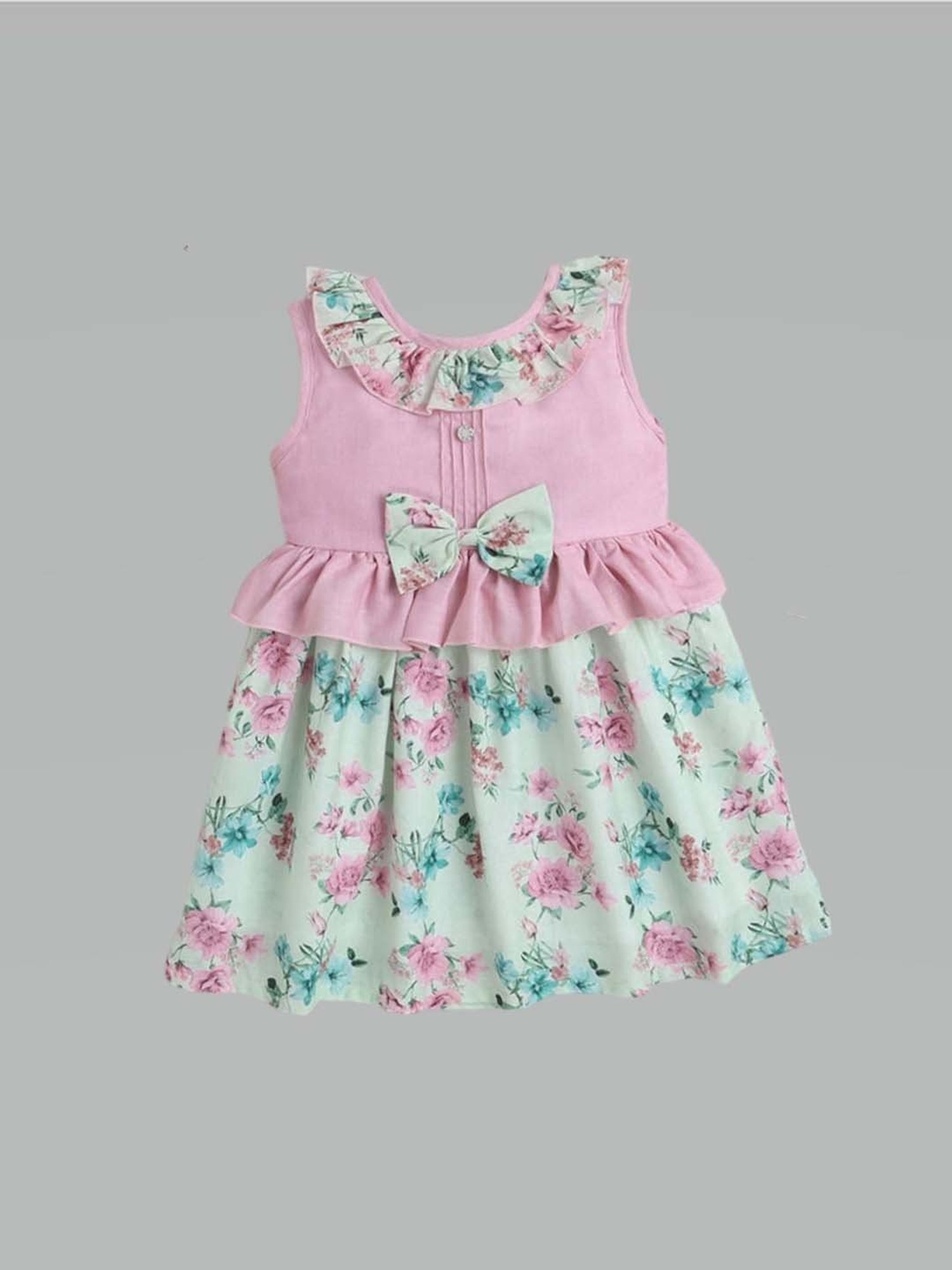 The Magic Wand Kids Pink & Blue Floral Print Dress