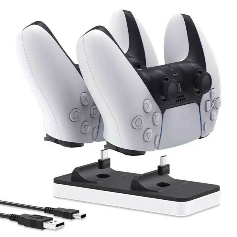 Dual USB Type C Charging Station for PS5 DualSense Wireless Controller, Charging Dock with Dual USB C Ports, Console Accessories Portable Charger Stand Holder for Playstation 5 PS5 Game Controller