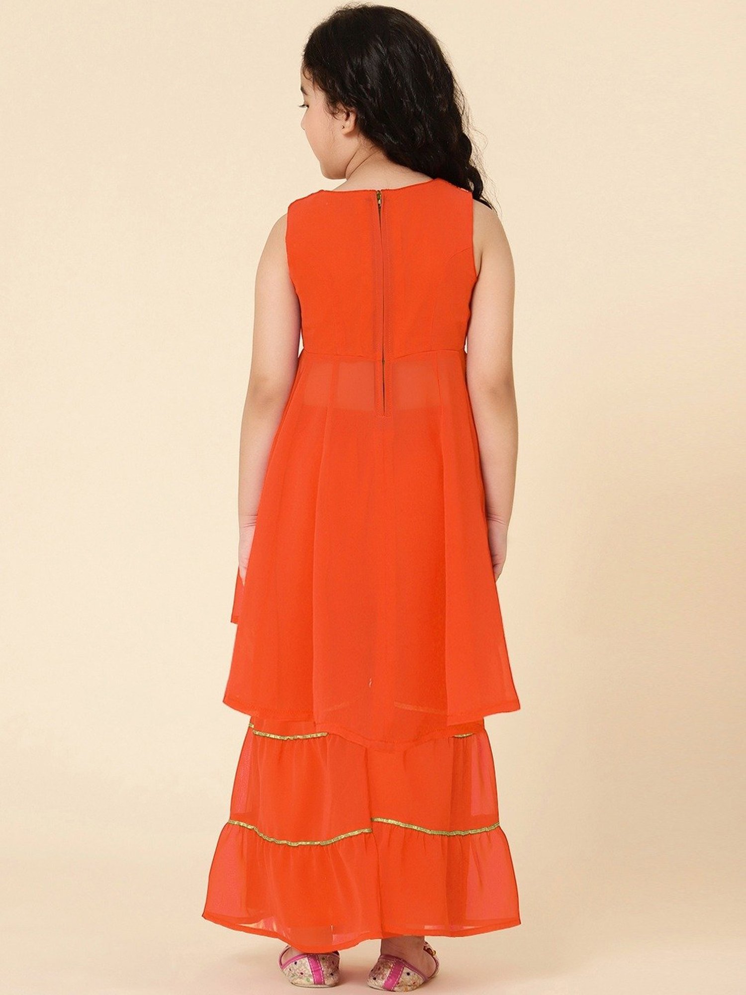 A.T.U.N. Kids Orange & Yellow Embroidered Kurta Set