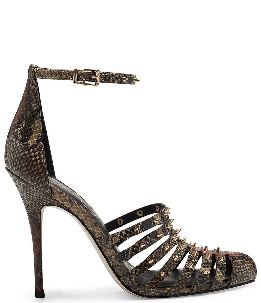 Jessica Simpson Westah Snake Print Studded Ankle Strap Pumps