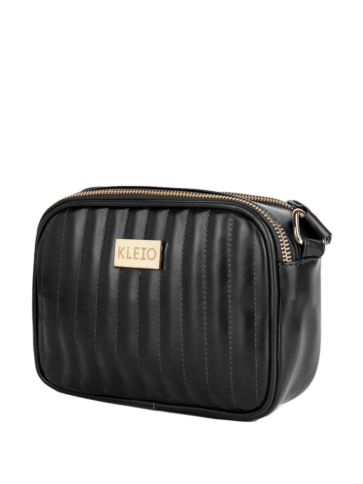 KLEIO Black Textured Medium Sling Handbag
