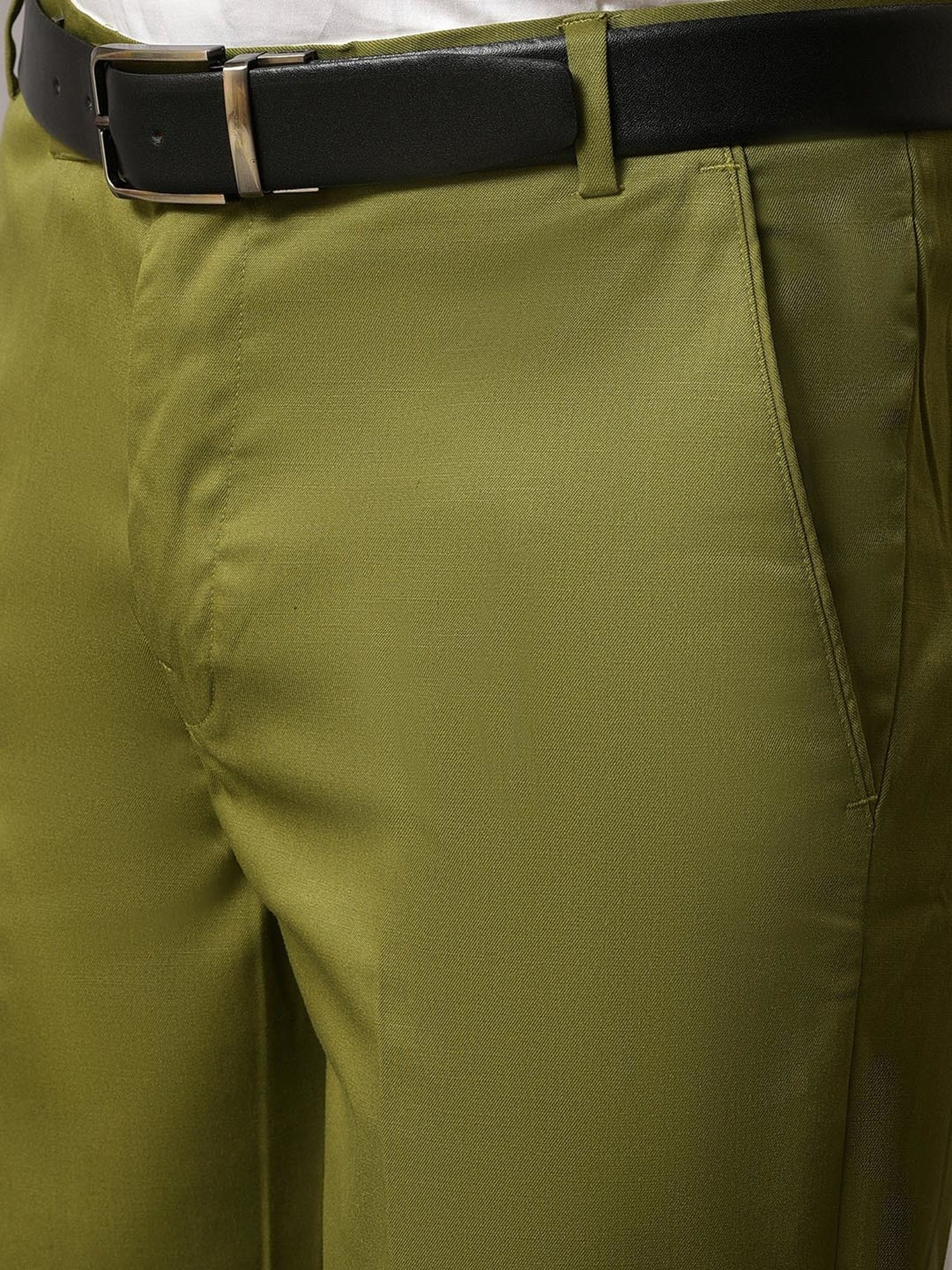 Hangup Green Regular Fit Flat Front Trousers