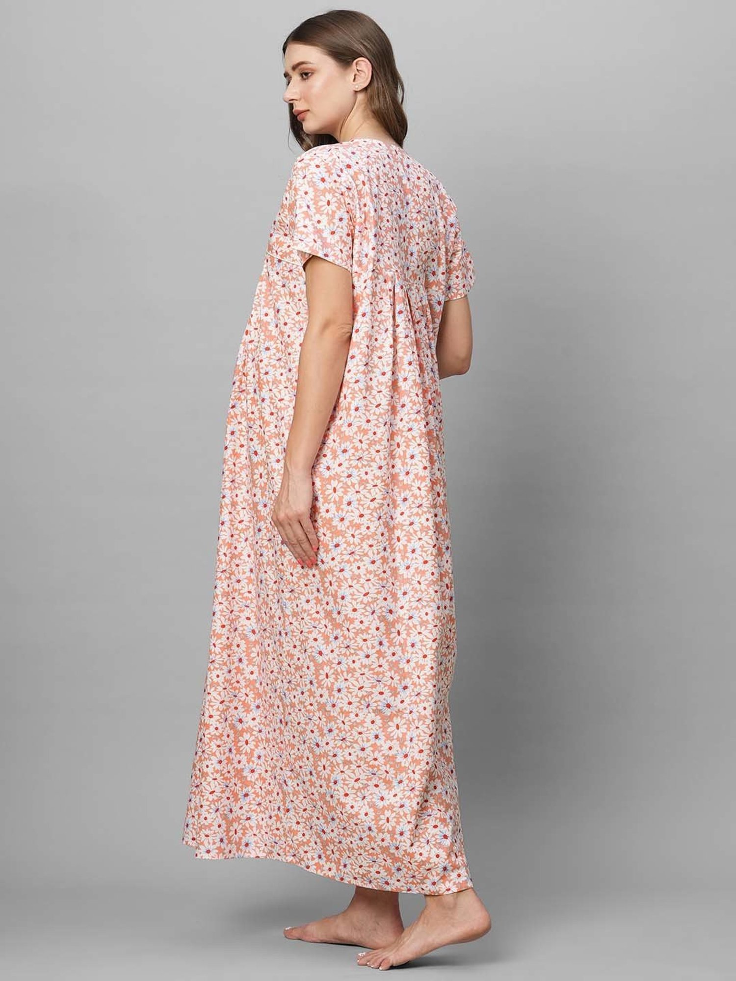 MomToBe Peach Floral Print Maternity Nighty