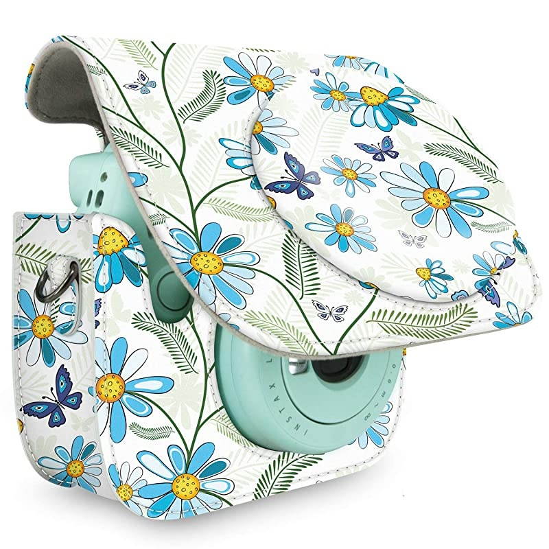 Protective Case Bag Purse Compatible with Mini 9 Mini 8 Mini 8+ Camera, Green Blue Flower