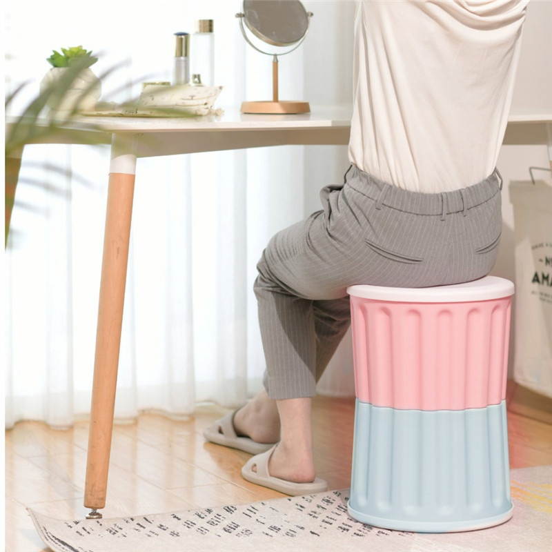 2Pcs/1Set Multifunctional Waist Drum Storage Stool Storage Function Smooth Seat Surface Easy to Carry from youpin Blue+Pink