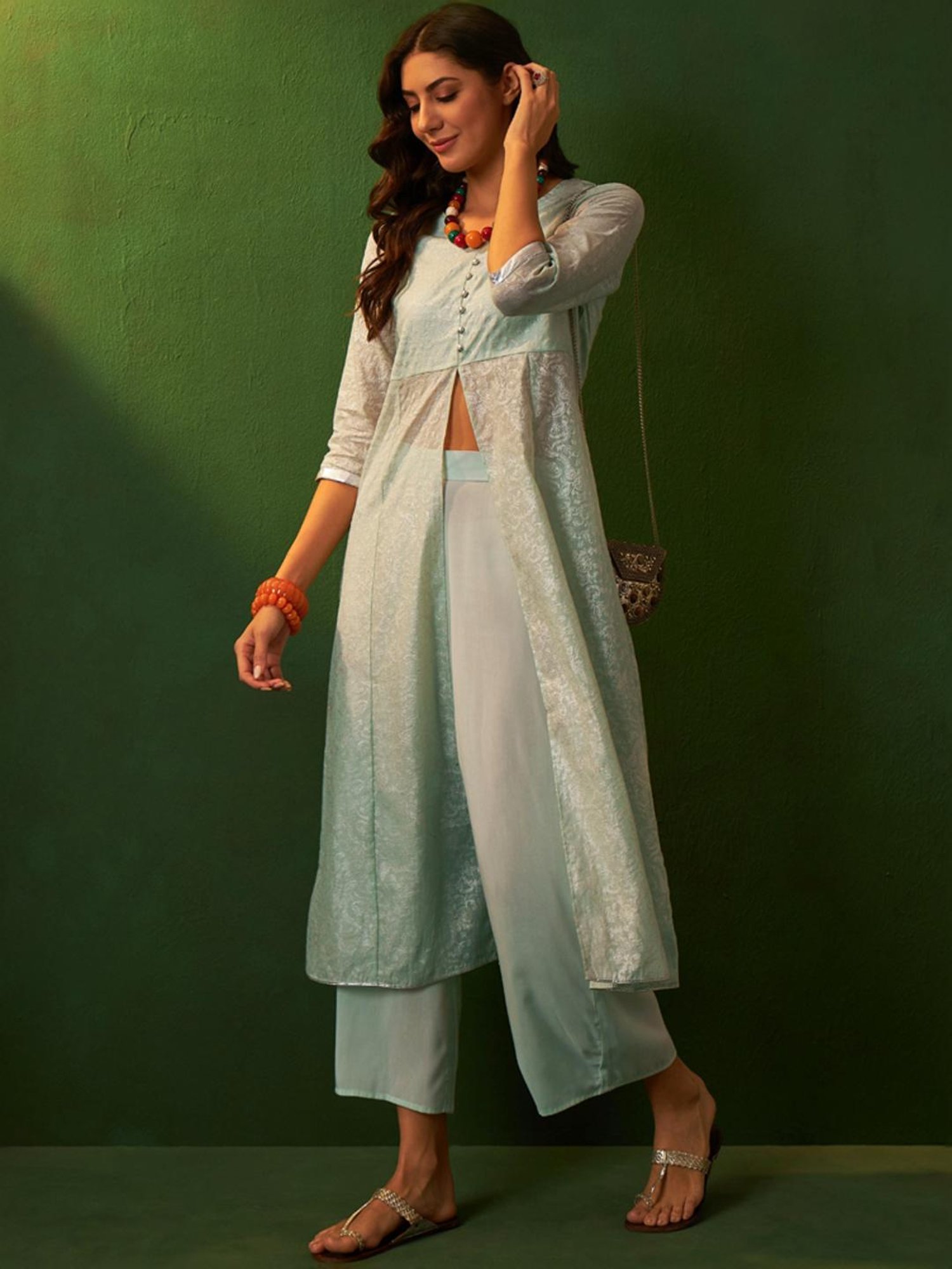 Ziyaa Blue Printed Kurta Palazzo Set