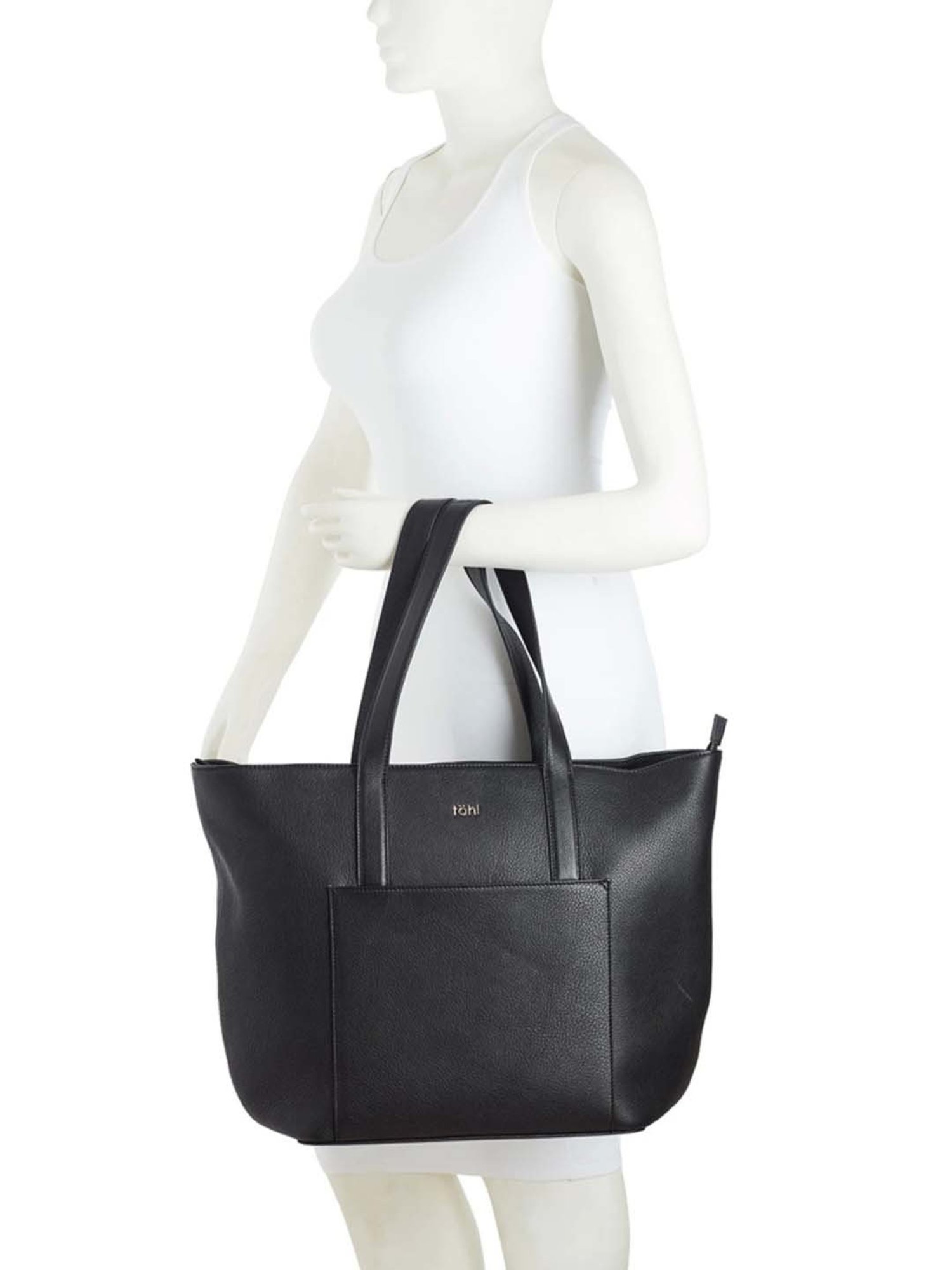 Tohl Black Solid Extra Large Tote Handbag with Pouch