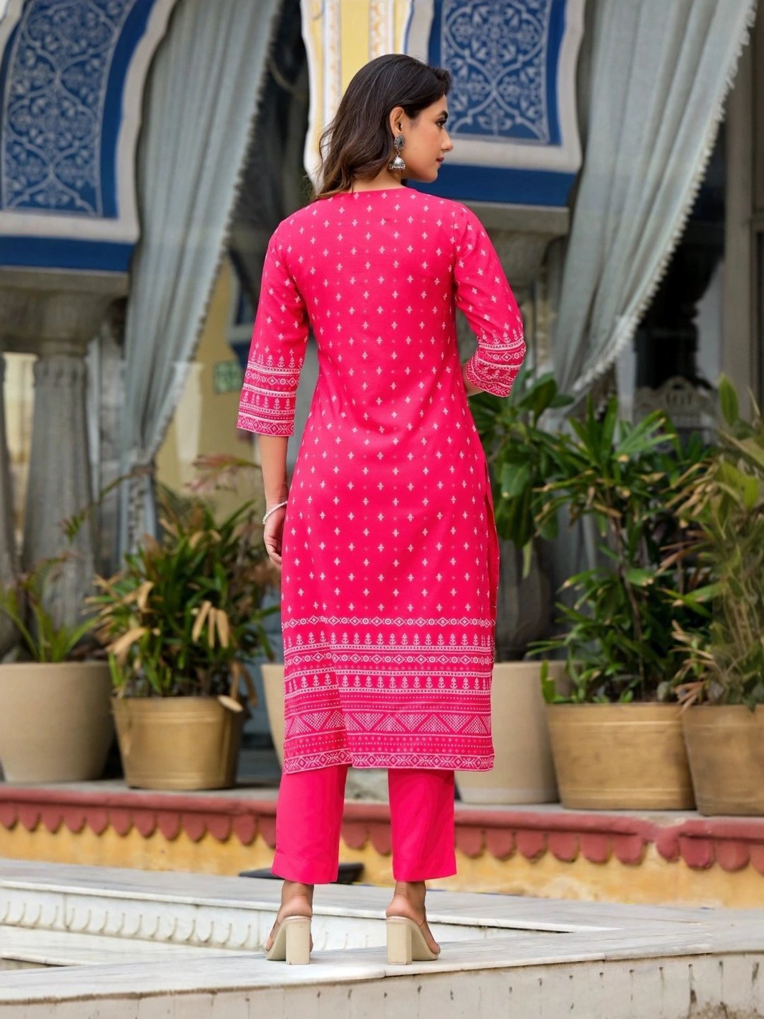 Juniper Pink Embellished Kurta Pant Set With Dupatta