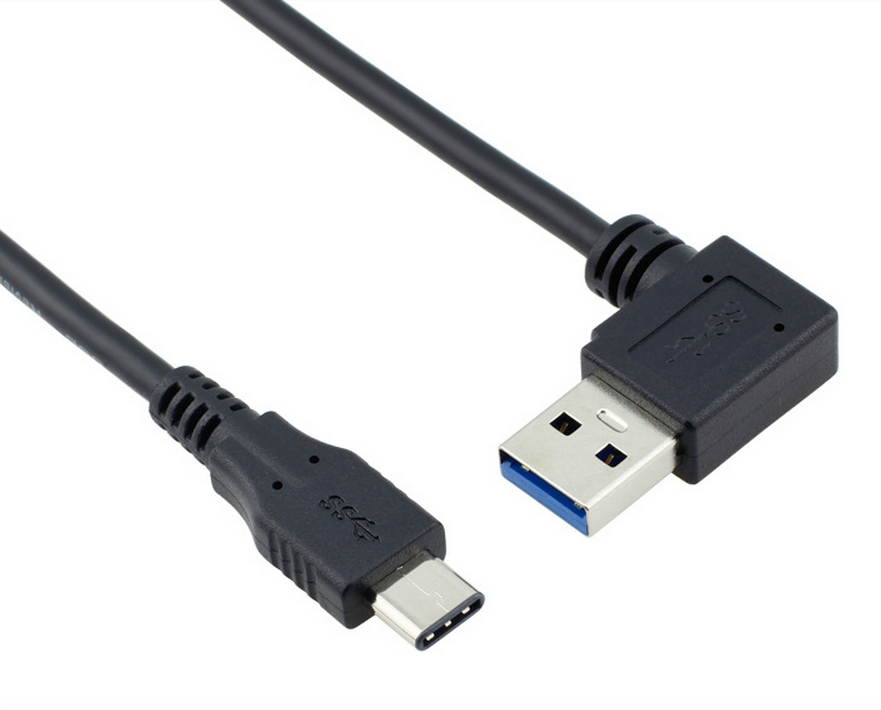 USB 3.1 90-Degree Angle Type-C to USB 3.0 Type-A Male Sync & Charging Cable, Latest Reversible Micro USB 3.1 Type-C Connector, Ultra Fast Transfer Rate up to 10Gbps (1.25GB/s)- Black, 1m (3.3ft)