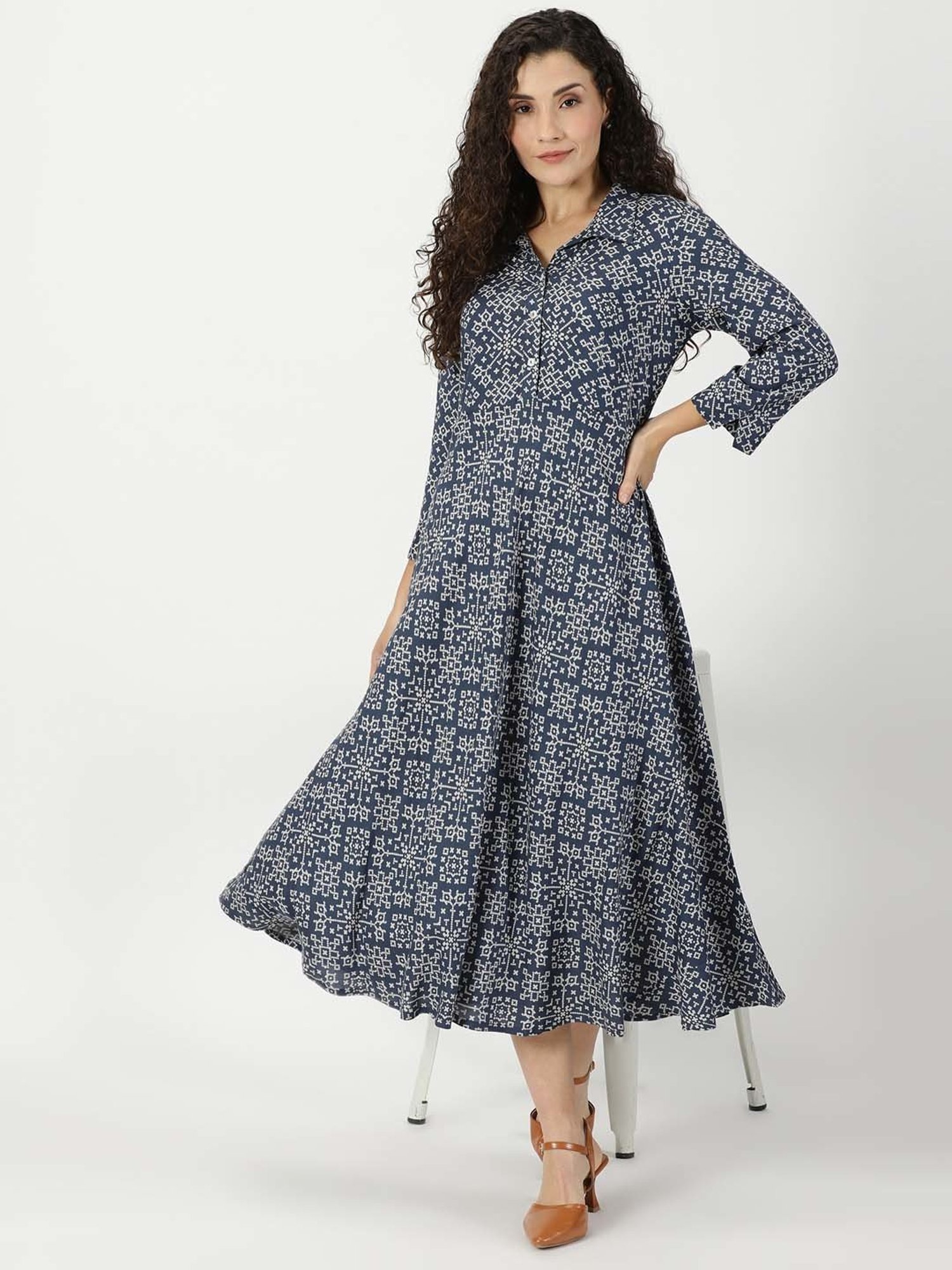 Saffron Threads Blue Printed Ethnic Dresses