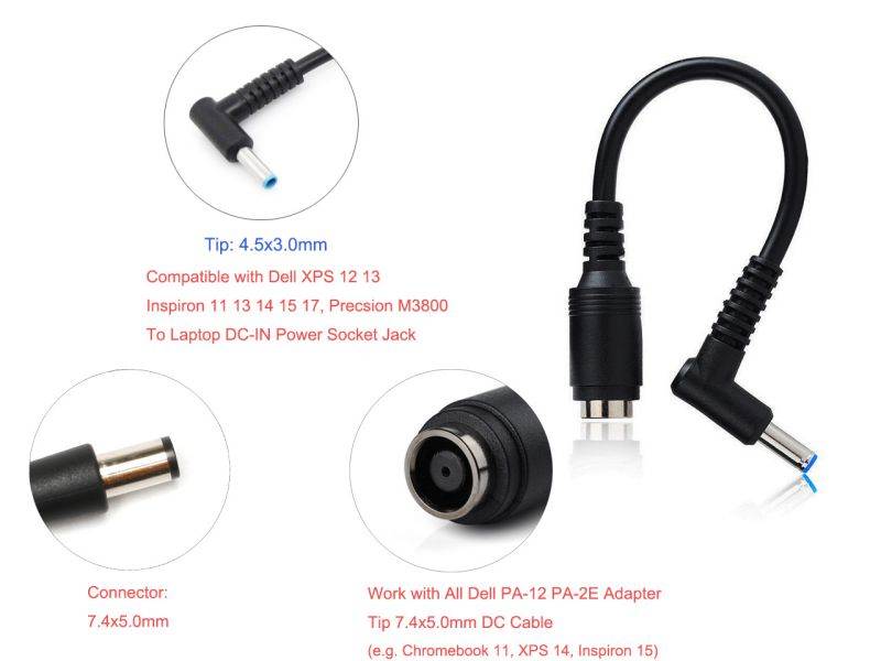 Dongle Adapter 7.4x5.0mm to 4.5x3.0mm Laptop Adapter Tip Connector Converter for Dell D5G6M 0D5G6M 57J49 331-9319 for Dell M3800 XPS 12 13 15 5930 18 1810 1820 Inspiron 11 13 14 15 17