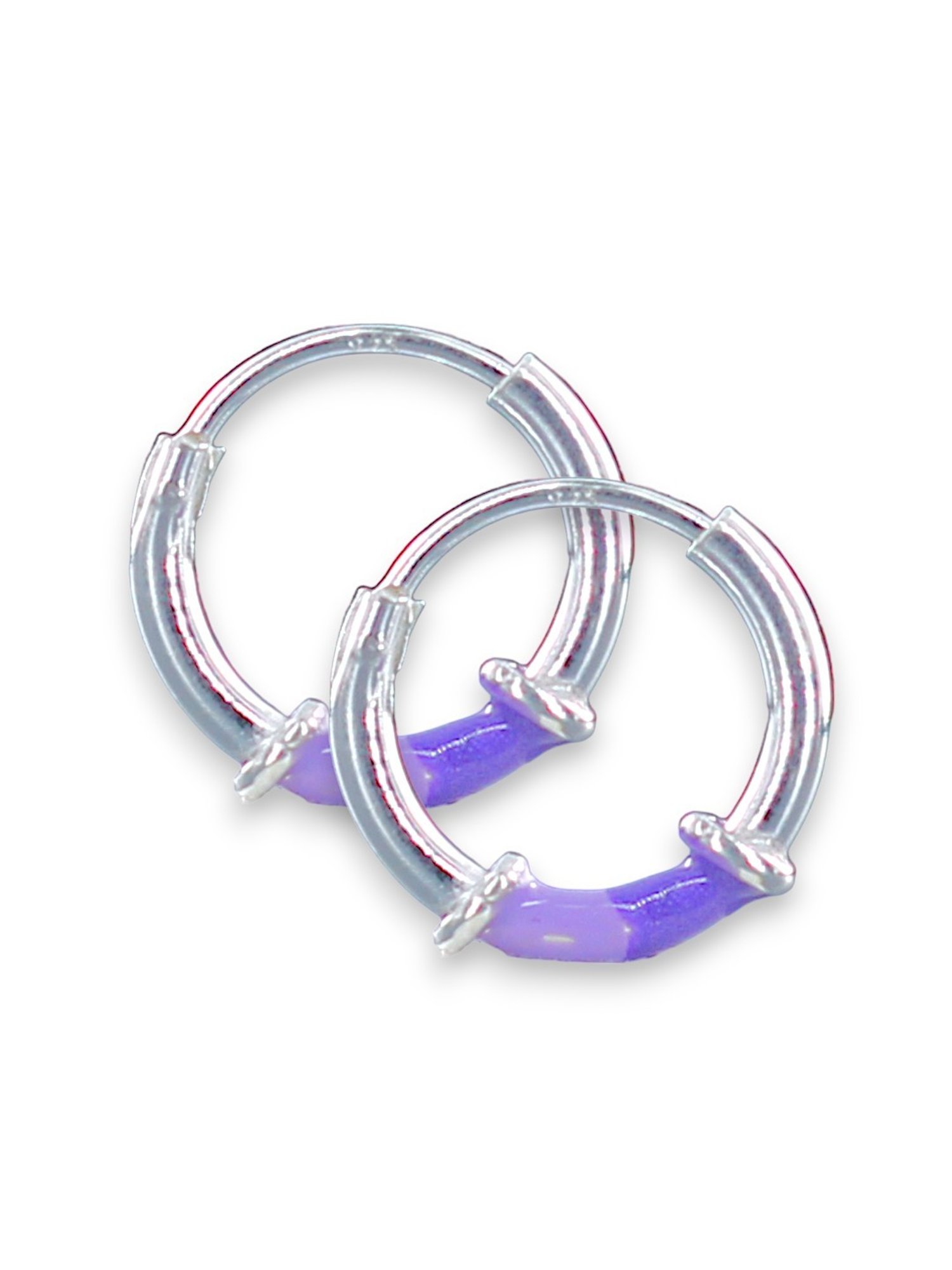 Taraash 92.5 Sterling Silver Enamel Purple Hoop Earrings for Girls
