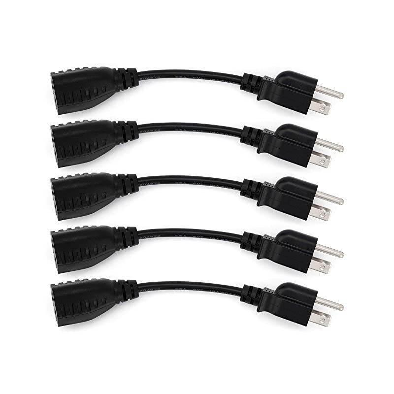 Power Extension Cable, 5-Pack, Outlet Saver, 18 AWG
