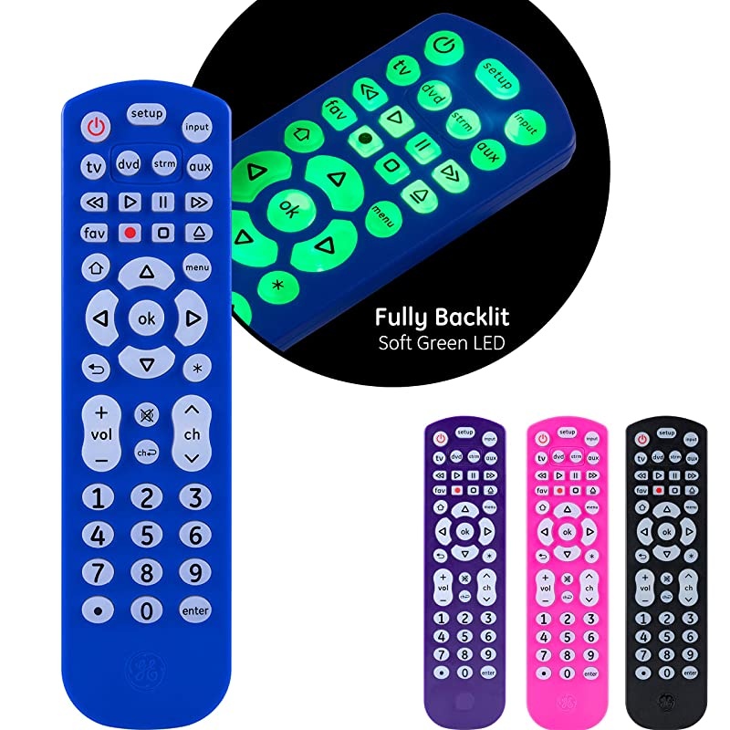 Backlit Universal Remote Control for Samsung, Vizio, LG, Sony, Sharp, Roku, Apple TV, TCL, Panasonic, Smart TV, Streaming Players, Blu-Ray, DVD, 4-Device, Blue, 45764