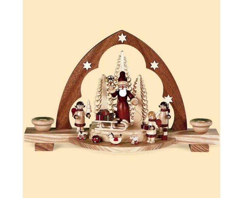 Northlight  12" Wooden Christmas Santa with Gifts Arch Candle Holder - Ivory/Red