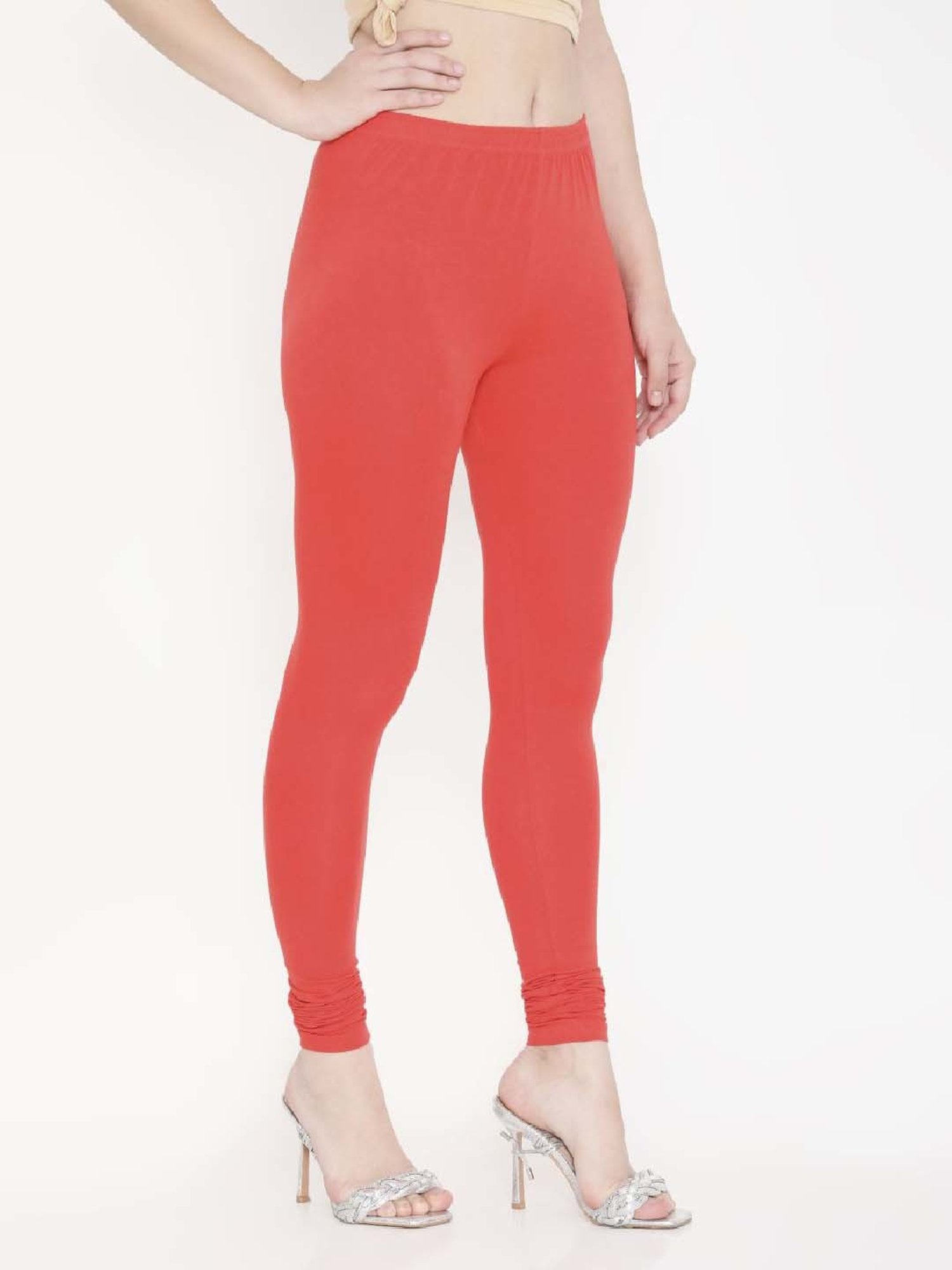 FEELINGS Orange Plain Churidar Leggings
