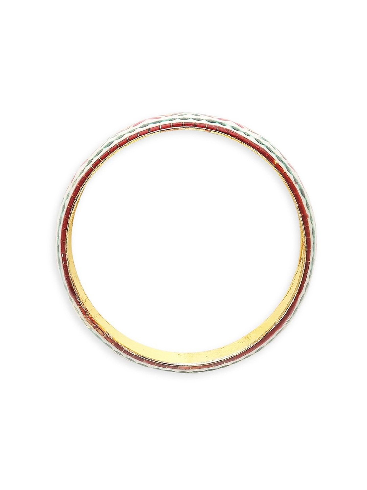 Oomph Jewellery White Red & Green Meenakari Floral Design Brass Bangles - Set of 2