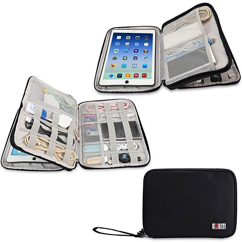 Waterproof Compact Electronics Storage Bag for Cables Charger USB Flash Drive Phone Accessories Power Bank Travel Cords Organizer Case with Shape Maintaining Piping Frame Large Black