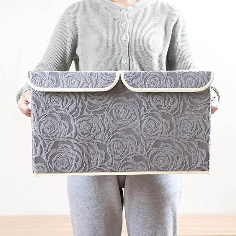 Large Foldable Storage Bins with Lids Fabric Decorative Storage Box Cubes Organizer Containers Baskets with Cover Handles Removable Divider for Home Bedroom Closet 17.3x11.8x9.8 Inch 3 Pack