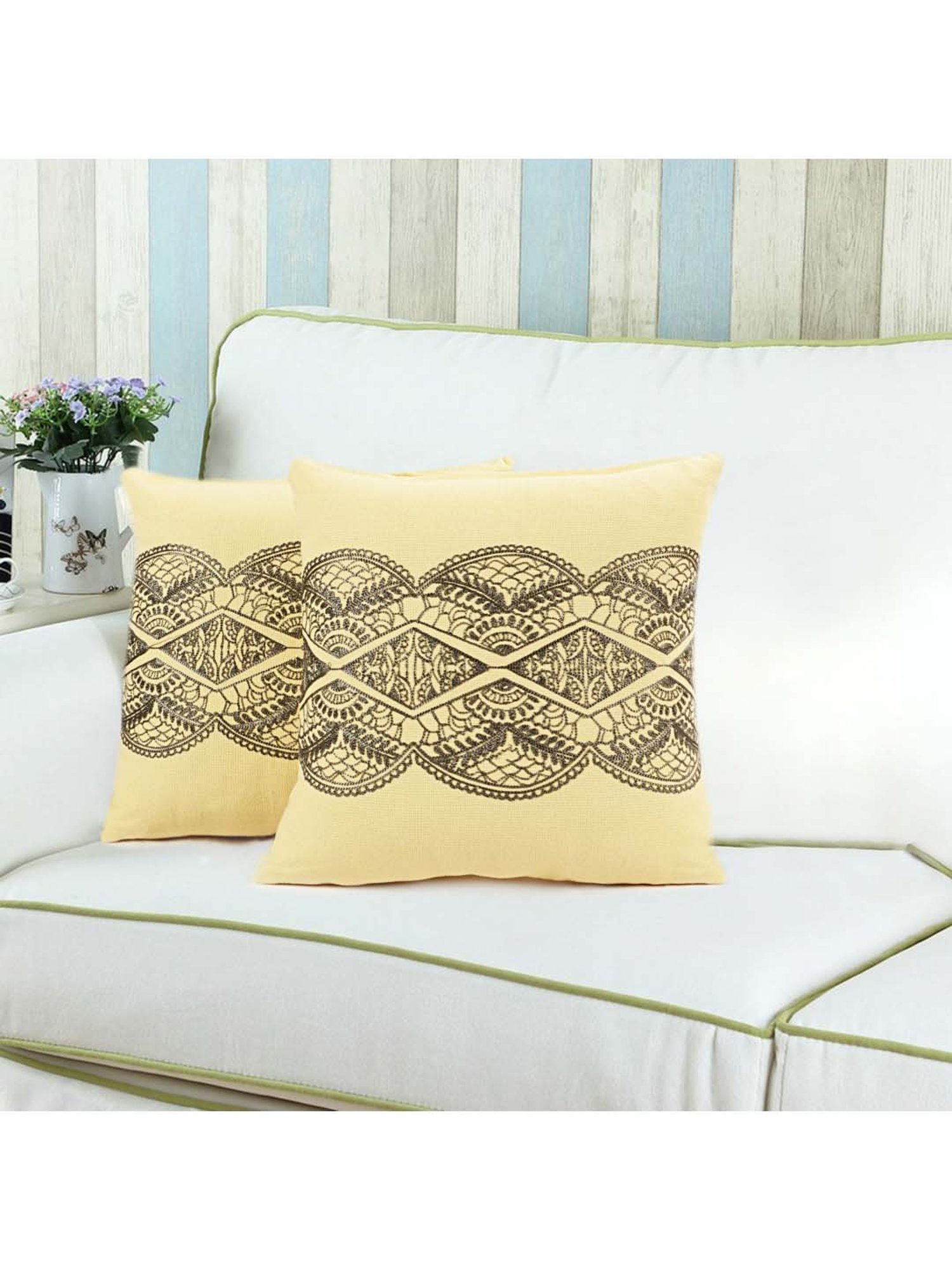 Saral Home Beige Cotton Cushion Covers - Set of 2