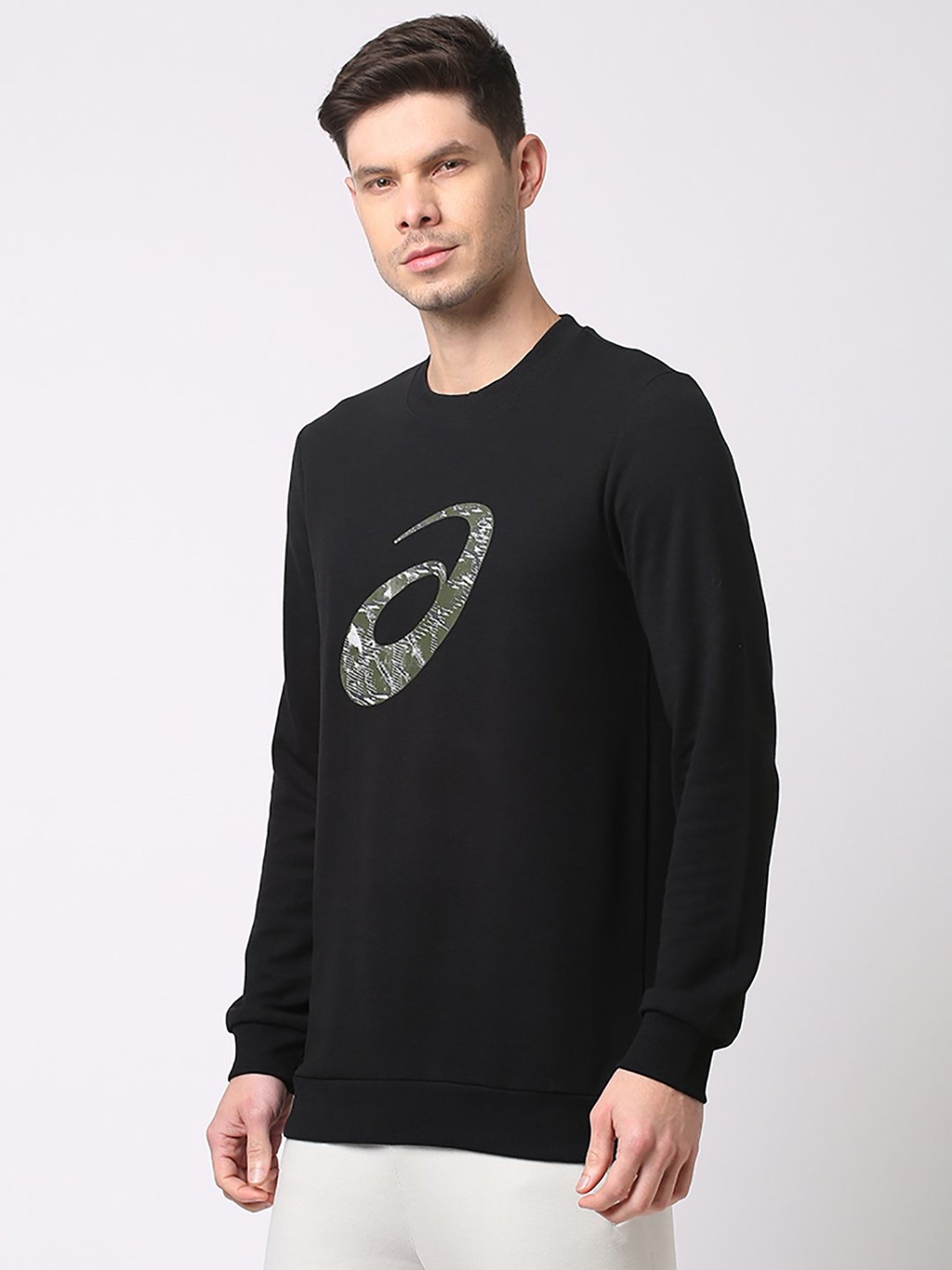 Asics Black Regular Fit Logo Print Sweatshirt