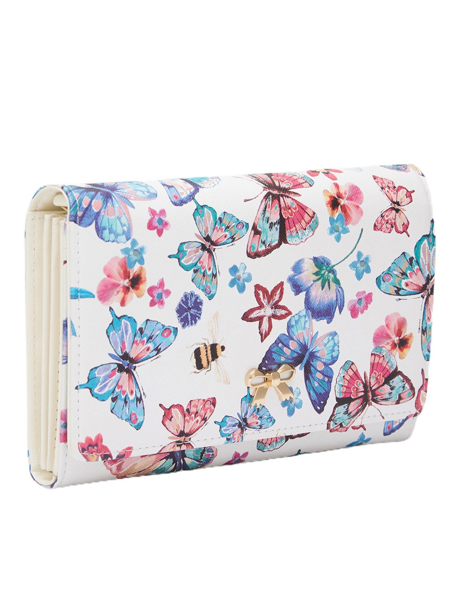 Globus Women White Butterfly Print Vegan Leather Pouch Sling Bag