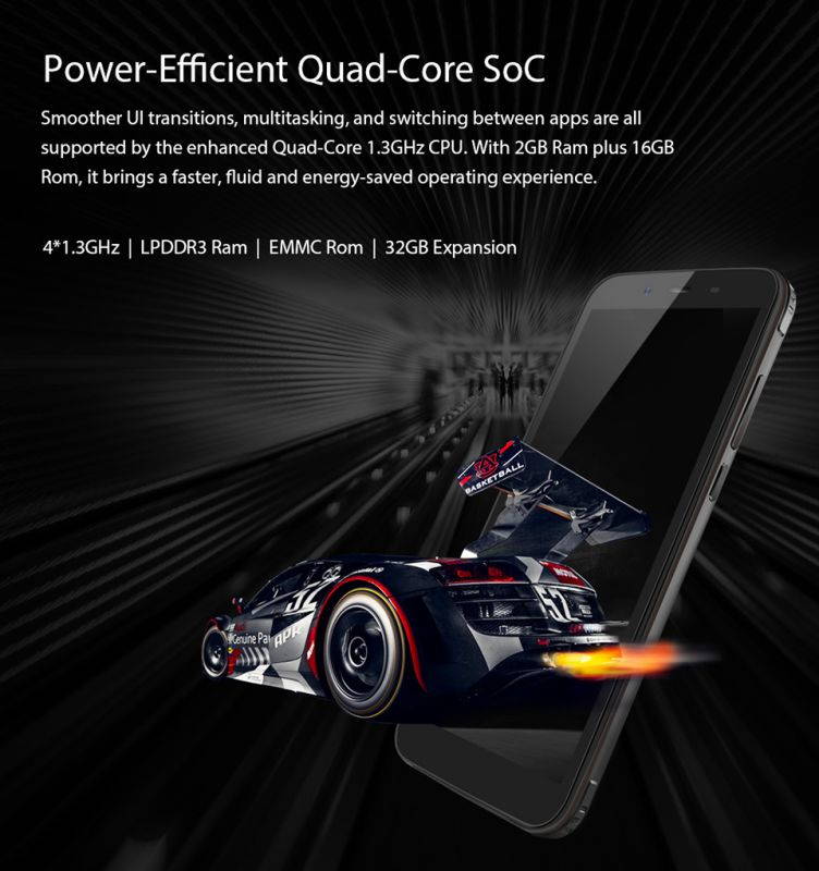 BV5500 IP68 Waterproof Mobile Phone Dual SIM Rugged Smartphone MTK6580P 3GB+16GB 5.5" 18:9 Screen 4400mAh Android 8.1