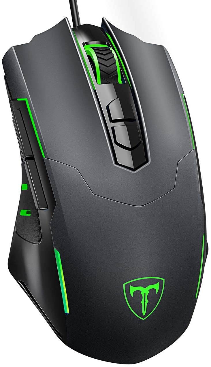 PICTEK Gaming Mouse Wired [7200 DPI] [Programmable] [Breathing Light] Ergonomic USB Computer Mice RGB Laptop PC Gaming Mouse 7 Buttons for Windows 7/8/10/XP Vista Linux Grey