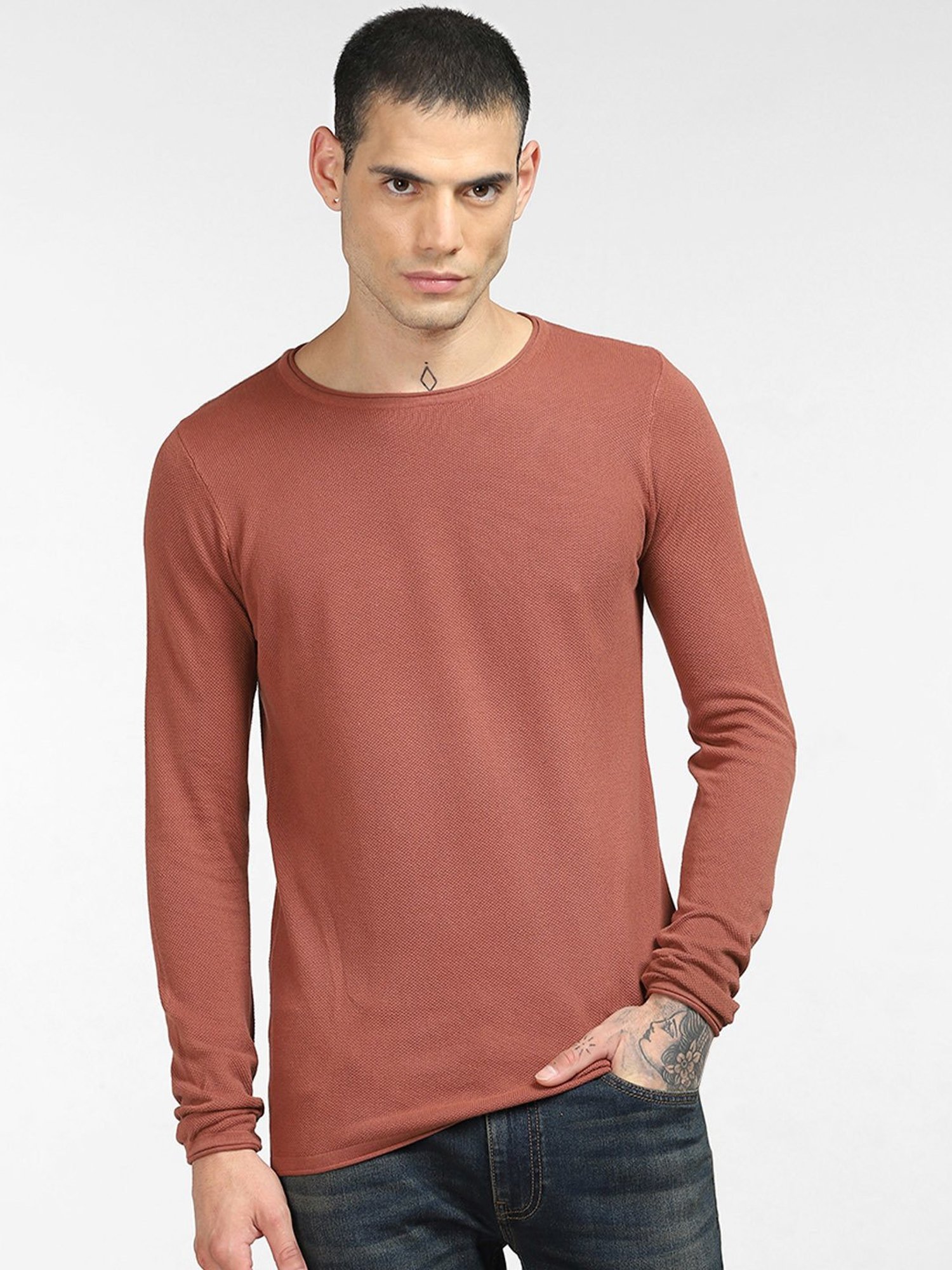 Jack & Jones Light Brown Regular Fit Textured Sweater