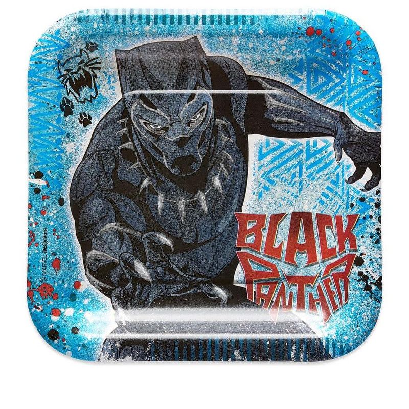 Amscan Marvel Black Panther 9" Square Paper Party Plates, 8-Pack