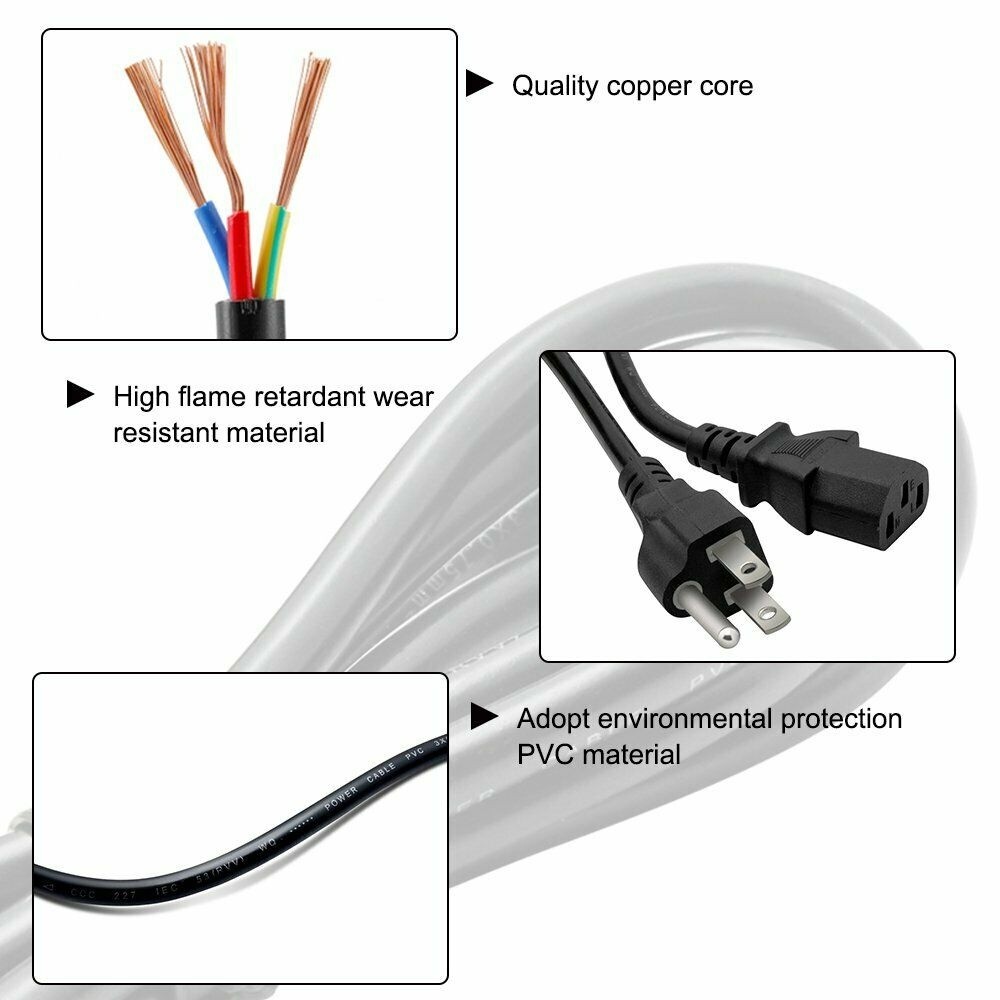 50PCS US Computer PC Monitor 3 Prong Power Cord Cable IEC320 18AWG PC COMPUTER