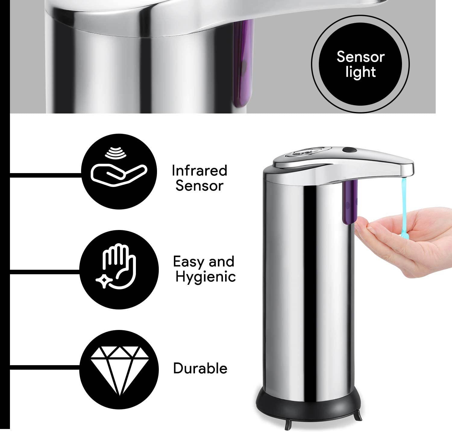 Dartwood Automatic Soap and Hand Sanitizer Dispenser with Infrared Sensor - Touchless and Hands-Free for Better Hygiene (8 oz) (2 Pack)
